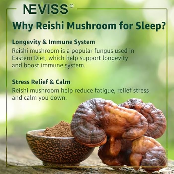NEVISS Reishi Mushroom Sleep Gummies - Melatonin Free Sleep Gummies for Adult | Reishi, Saffron, Magnesium, GABA & Chamomile - Non-Habit Forming, Help for Deep Relaxation - Vegan, Berry Flavor, 1Pack - Image 4
