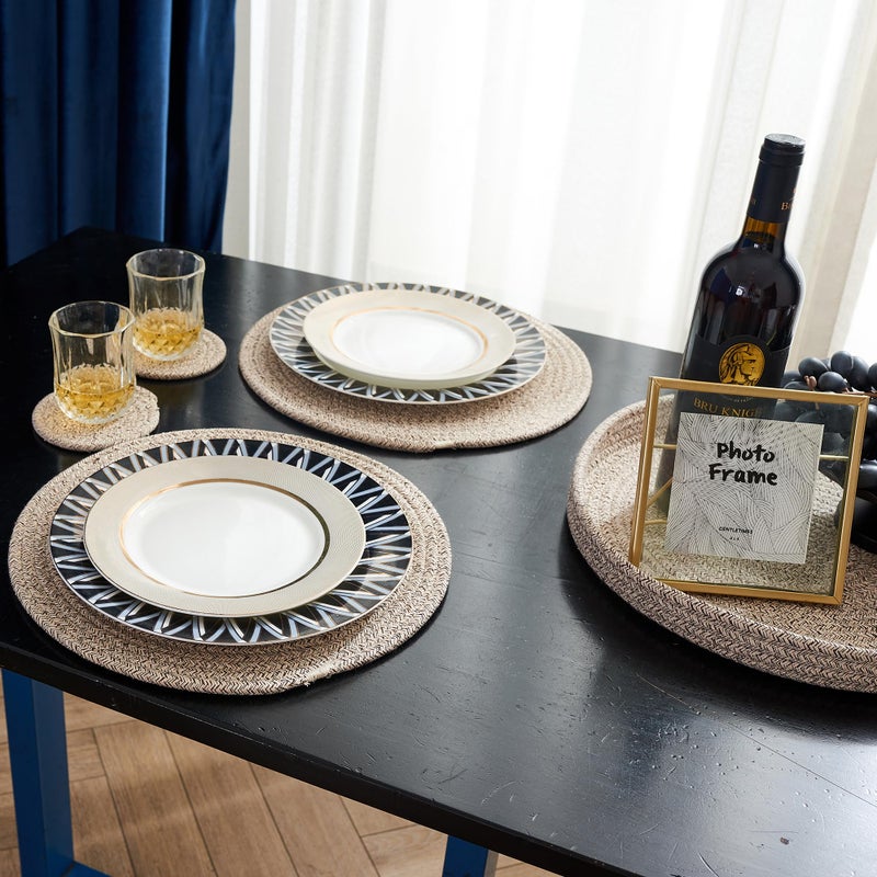 JIABOLANG Woven Cotton Rope Round Placemats Set of 9 Pcs with Holder Included, Handmade Boho Woven 13" Placemats&4.3" Coasters,Non-Slip and Heat Resistant for Your Perfect Table Decor(Brown&White) - Image 3