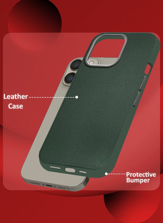 CATANES (for iPhone 15 Pro) 3 Pack Case Cover and 2 Screen Protectors Leather Case with Lens Frame Shockproof Full Body Protective Cover Green Color - Image 2