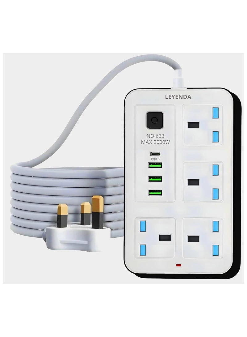 LEYENDA 3-Way 3Meter Extension Socket Power Strip | 8 Output Multi-Plug Extension (3 AC + 4 USB + 1 Type-C) | 2500W Surge Protected Power Hub | Universal Plug Adapter for Home, Office & Electronics - Image 1