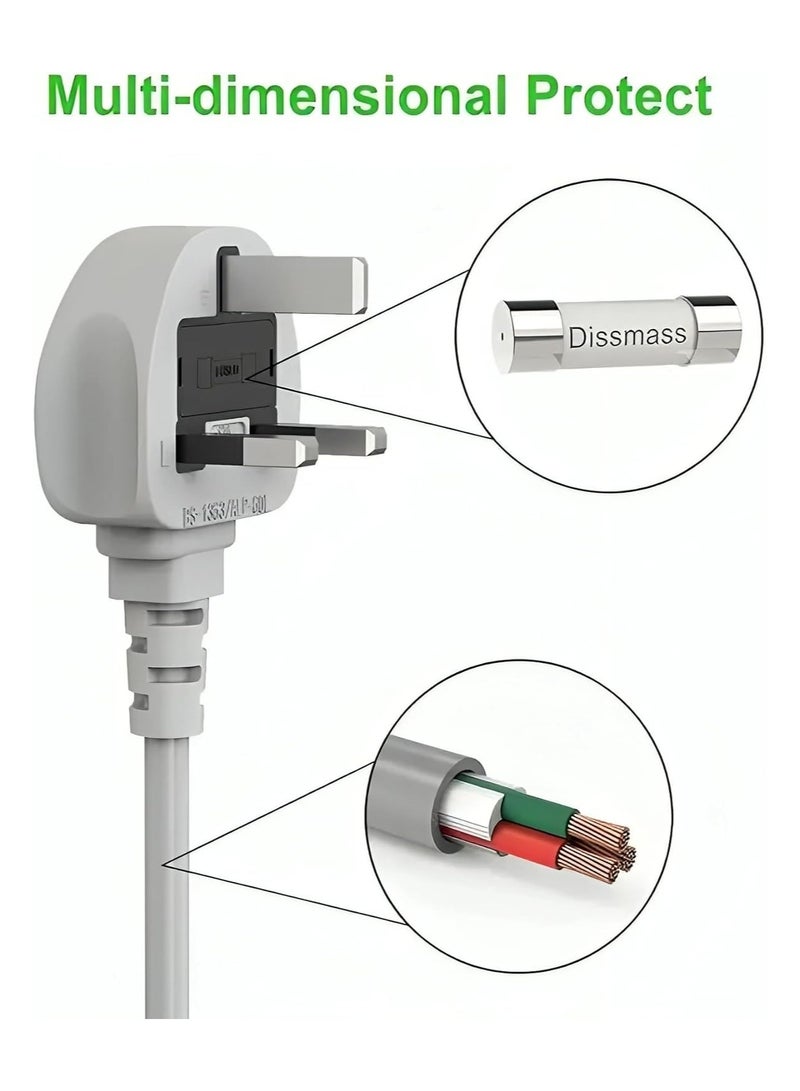 LEYENDA 3-Way 3Meter Extension Socket Power Strip | 8 Output Multi-Plug Extension (3 AC + 4 USB + 1 Type-C) | 2500W Surge Protected Power Hub | Universal Plug Adapter for Home, Office & Electronics - Image 4