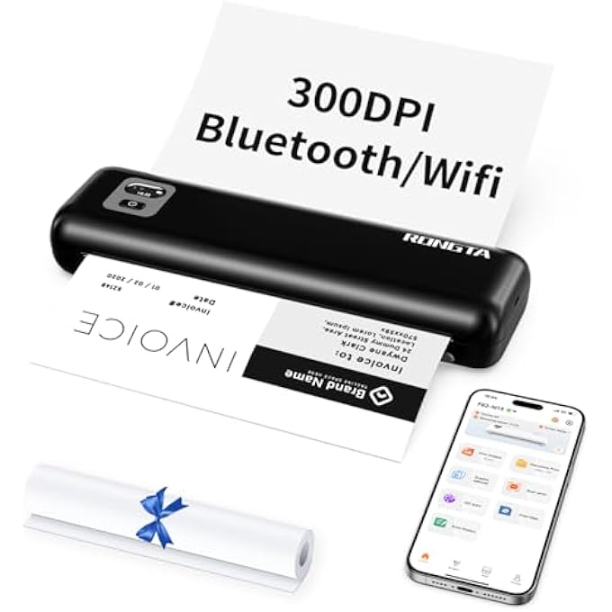 PORTABLE PRINTERS WIRELESS FOR TRAVEL, 300DPI WIFI & BLUETOOTH MOBILE THERMAL INKLESS PRINTER FOR SCHOOL/OFFICE/HOME USE, COMPATIBLE WITH ANDROID,IOS & LAPTOP,BLACK (F82) - Image 1