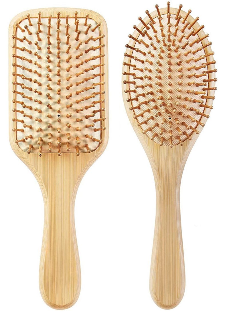 AEENAA Bamboo Hair Brush Set Paddle and Oval Design Wooden Pins Anti Static Scalp Massage For Daily Hair Care - Image 1