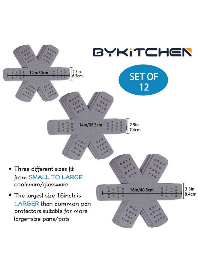 BYKITCHEN واقيات أواني الطهي من BYKITCHEN، واقيات أواني طهي أكبر وأكثر سمكًا مع نجوم، مجموعة من 12 قطعة و3 أحجام مختلفة، وسادات فصل أواني الطهي باللون الرمادي لتكديس وحماية أواني الطهي الخاصة بك - Image 3