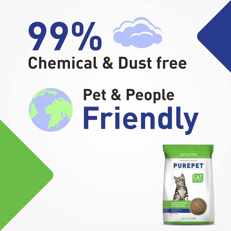 PUREPET رمل قطط لجميع سلالات القطط برائحة اللافندر - عبوة 5 كجم لتعبئة صينية فضلات الحيوانات الأليفة - Image 5