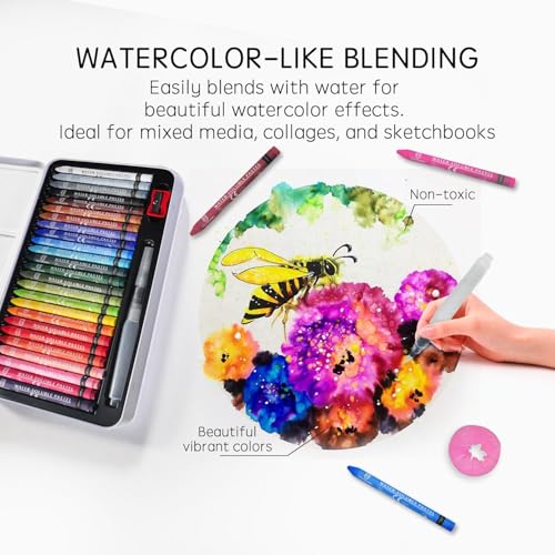 iCrayon 25 Colors Water-Soluble Pastel Crayons Set, Multi-Technique Art Kit with Brush & Palette, Versatile for Watercolor, Oil Pastel & Ink Effects, Easy Blending for Beginners, Sketching & Creative Drawing - Image 3