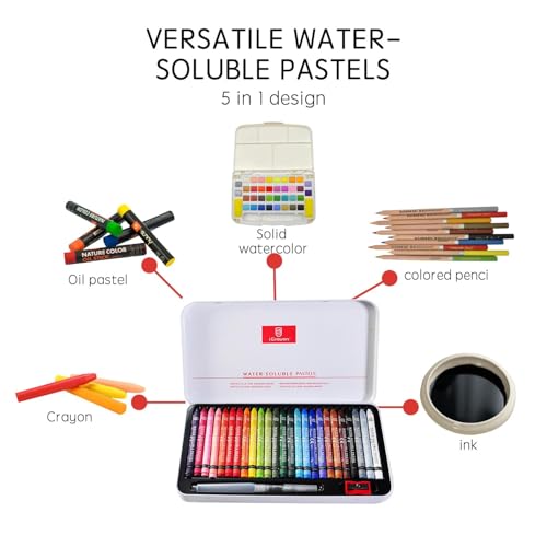 iCrayon 25 Colors Water-Soluble Pastel Crayons Set, Multi-Technique Art Kit with Brush & Palette, Versatile for Watercolor, Oil Pastel & Ink Effects, Easy Blending for Beginners, Sketching & Creative Drawing - Image 4