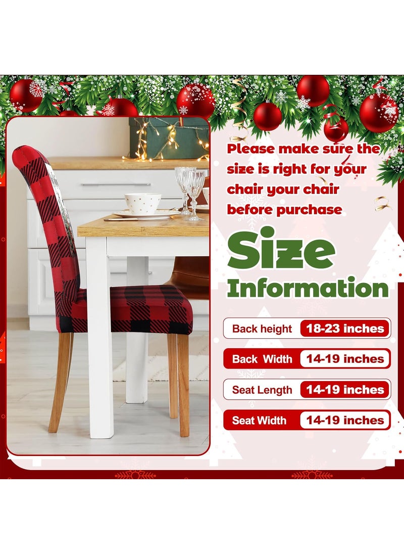 Moukeren Moukeren 6 Pcs Christmas Dining Chair Covers Buffalo Plaid Trees Chair Covers Stretch Removable Washable Chair Slipcover for Christmas Holiday Party Dining Room Kitchen Home DecorRed and Black  - Image 2