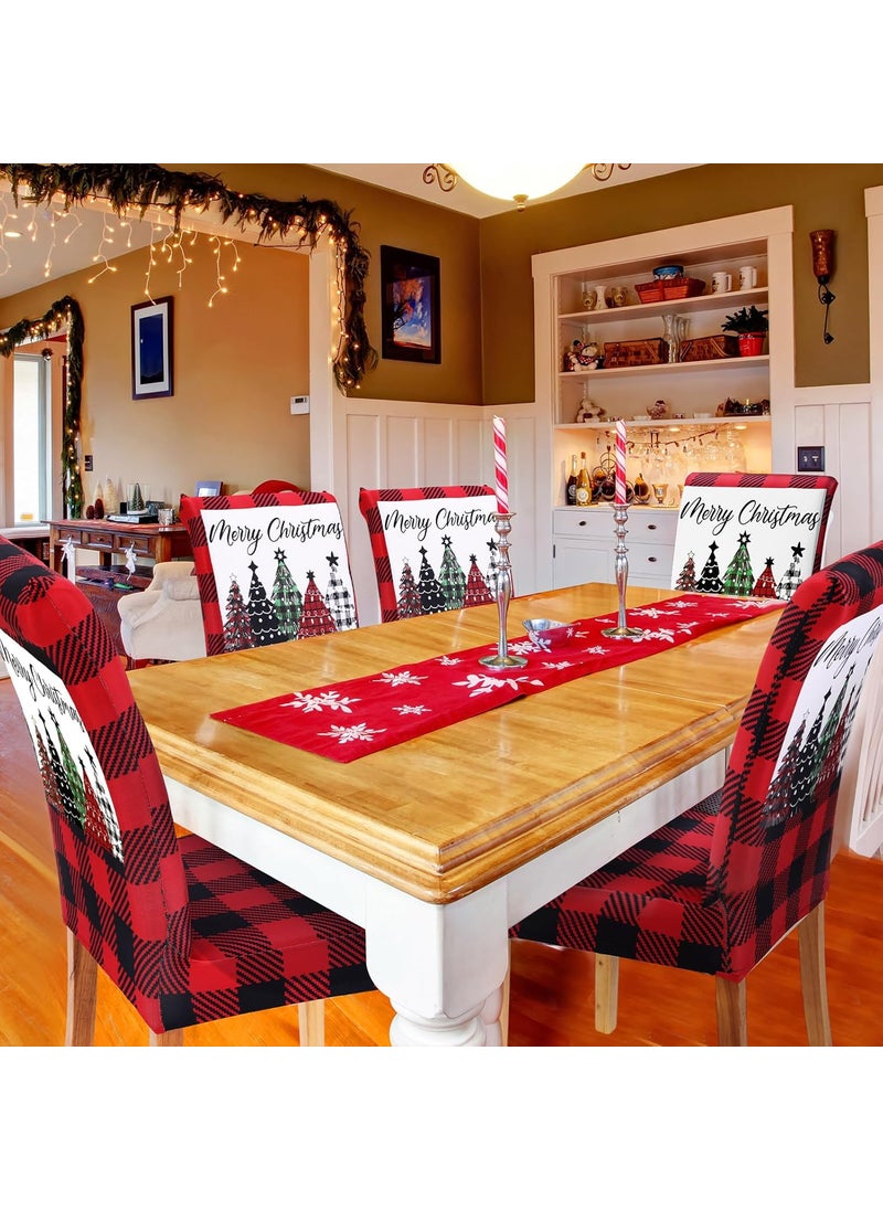 Moukeren Moukeren 6 Pcs Christmas Dining Chair Covers Buffalo Plaid Trees Chair Covers Stretch Removable Washable Chair Slipcover for Christmas Holiday Party Dining Room Kitchen Home DecorRed and Black  - Image 4