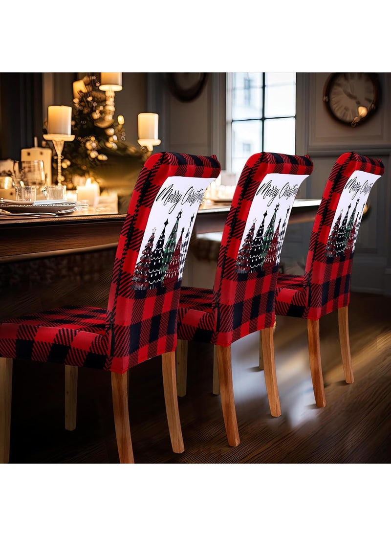 Moukeren Moukeren 6 Pcs Christmas Dining Chair Covers Buffalo Plaid Trees Chair Covers Stretch Removable Washable Chair Slipcover for Christmas Holiday Party Dining Room Kitchen Home DecorRed and Black  - Image 5