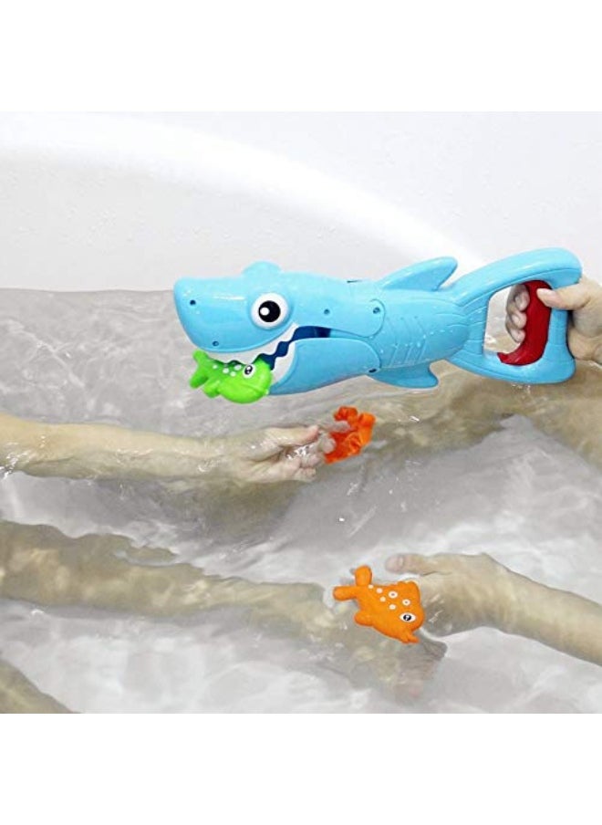 INvench - INvench Shark Grabber Baby Bath Toys - Blue Shark with Teeth Biting Action Include 4 Toy Fish - Bath Toys for Kids Ages 4-8 Boys Girls Toddlers Pool Toys - Image 1