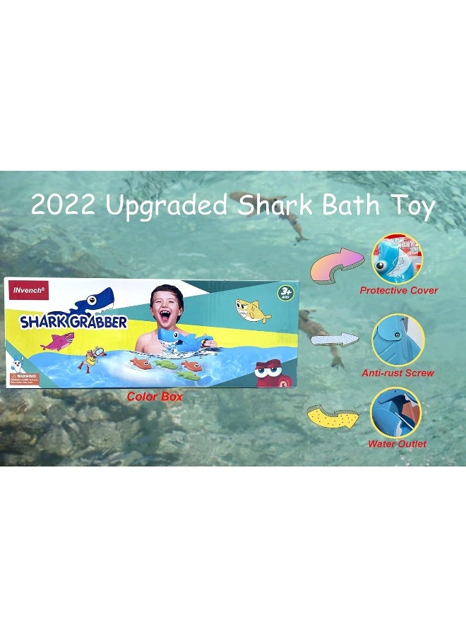INvench - INvench Shark Grabber Baby Bath Toys - Blue Shark with Teeth Biting Action Include 4 Toy Fish - Bath Toys for Kids Ages 4-8 Boys Girls Toddlers Pool Toys - Image 1