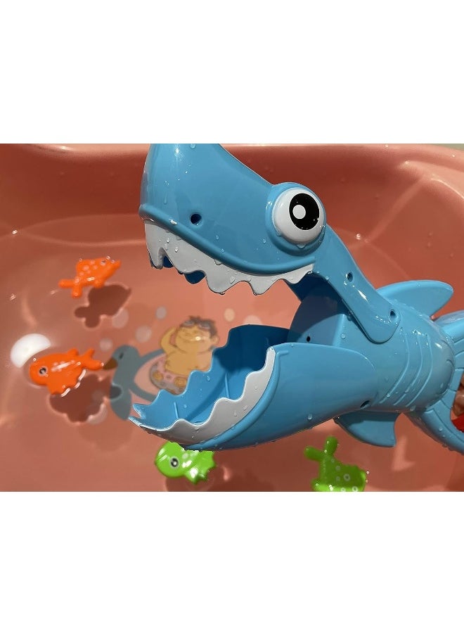 INvench - INvench Shark Grabber Baby Bath Toys - Blue Shark with Teeth Biting Action Include 4 Toy Fish - Bath Toys for Kids Ages 4-8 Boys Girls Toddlers Pool Toys - Image 1