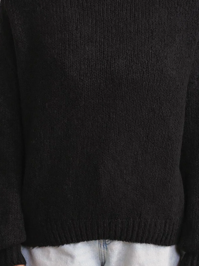 Mixray Black Mixray Relaxed Fit Crew Neck Thick Knit Sweater for Women | Best Price UAE