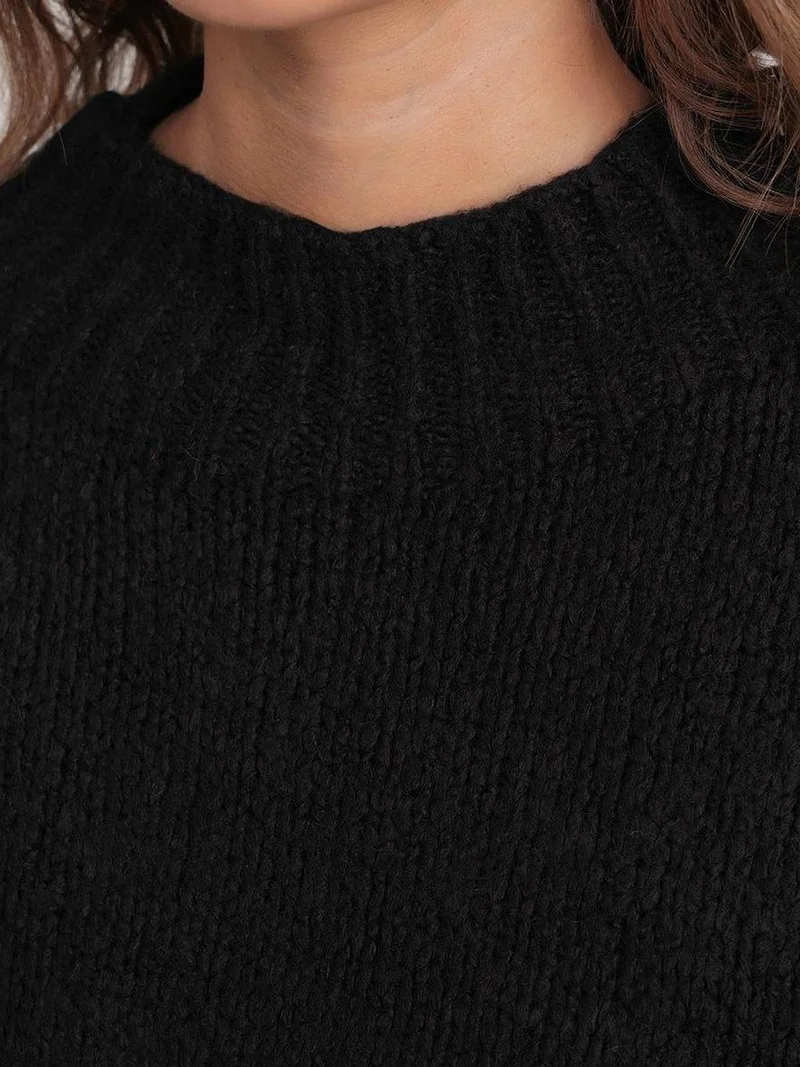 Mixray Black Mixray Relaxed Fit Crew Neck Thick Knit Sweater for Women | Best Price UAE