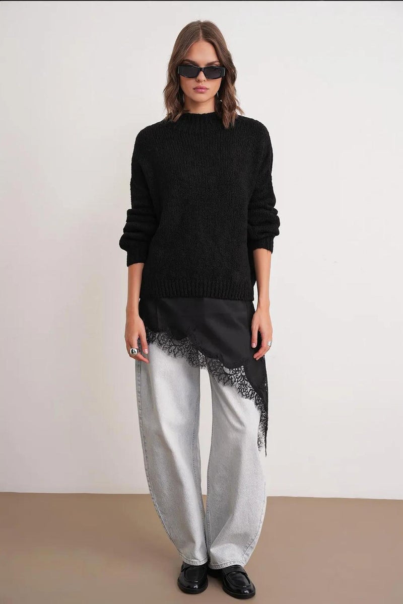 Mixray Relaxed Fit Crew Neck Thick Knit Sweater - Image 2