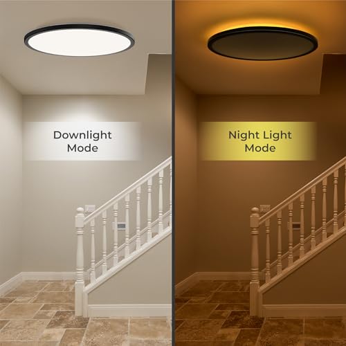 Matane 15.4in LED Flush Mount Ceiling Light Fixture with Remote, 2000K Warm Nightlight, Dimmable 3000K-6500K Low Profile Ceiling Lights for Bedroom, Living Room, 3600LM Black - Image 2