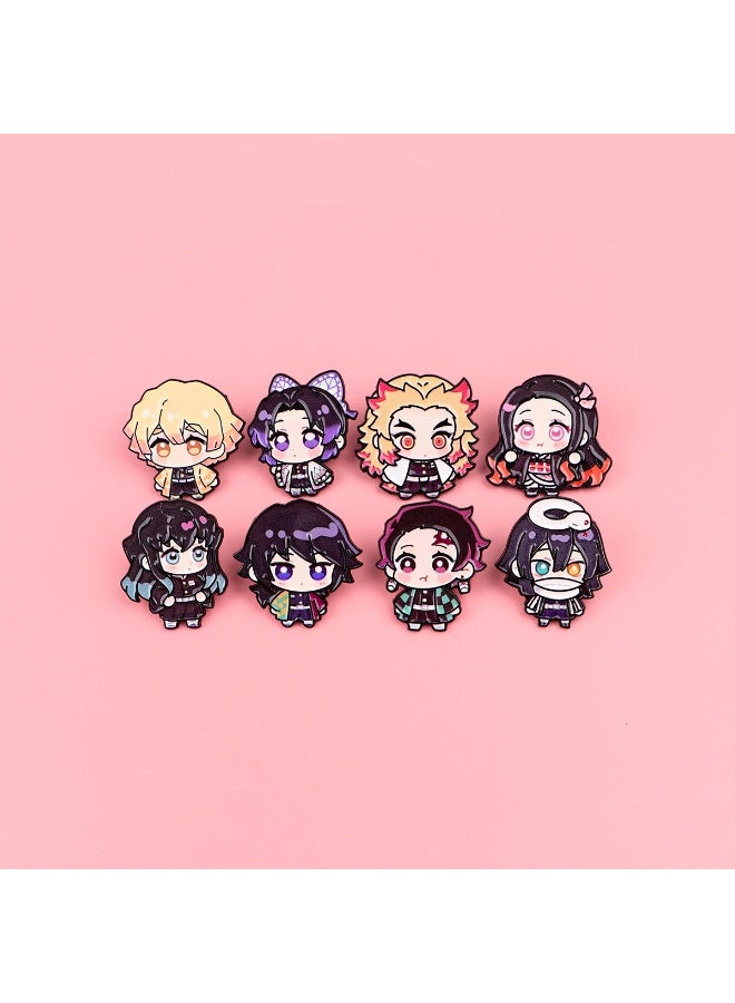 MYNGAPOP 8-Piece Demon Slayer Badges Brooches Pins Anime Cartoon Figure Enamel Pin - Image 1