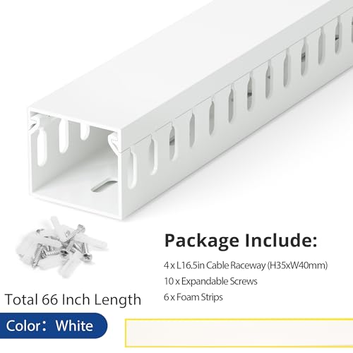 ZhiYo 66in(4X L16.5in) Professional Server Rack Cable Management Raceway, H1.4in x W1.6in Cable Raceway Kit, Electrically Safe PVC Open Slot Wire Raceway for Under Desk/Computer/Network Cords, White - Image 5