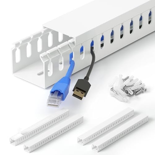 ZhiYo 66in(4X L16.5in) Professional Server Rack Cable Management Raceway, H1.4in x W1.6in Cable Raceway Kit, Electrically Safe PVC Open Slot Wire Raceway for Under Desk/Computer/Network Cords, White - Image 1