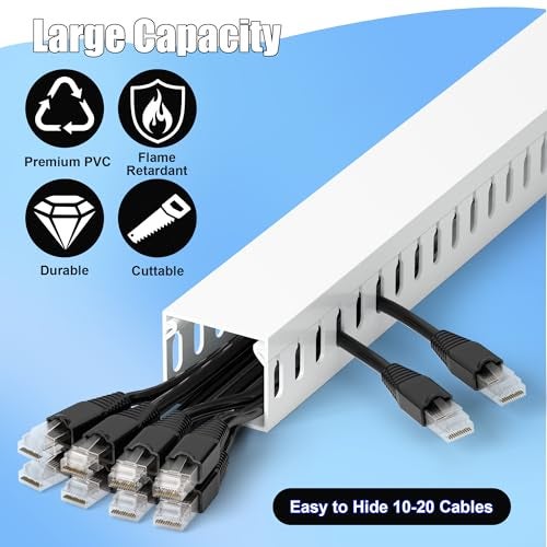 ZhiYo 66in(4X L16.5in) Professional Server Rack Cable Management Raceway, H1.4in x W1.6in Cable Raceway Kit, Electrically Safe PVC Open Slot Wire Raceway for Under Desk/Computer/Network Cords, White - Image 3
