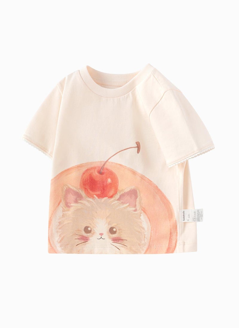 Balabala Toddler Girl Round v-neck short-sleeved T-shirt - Image 4