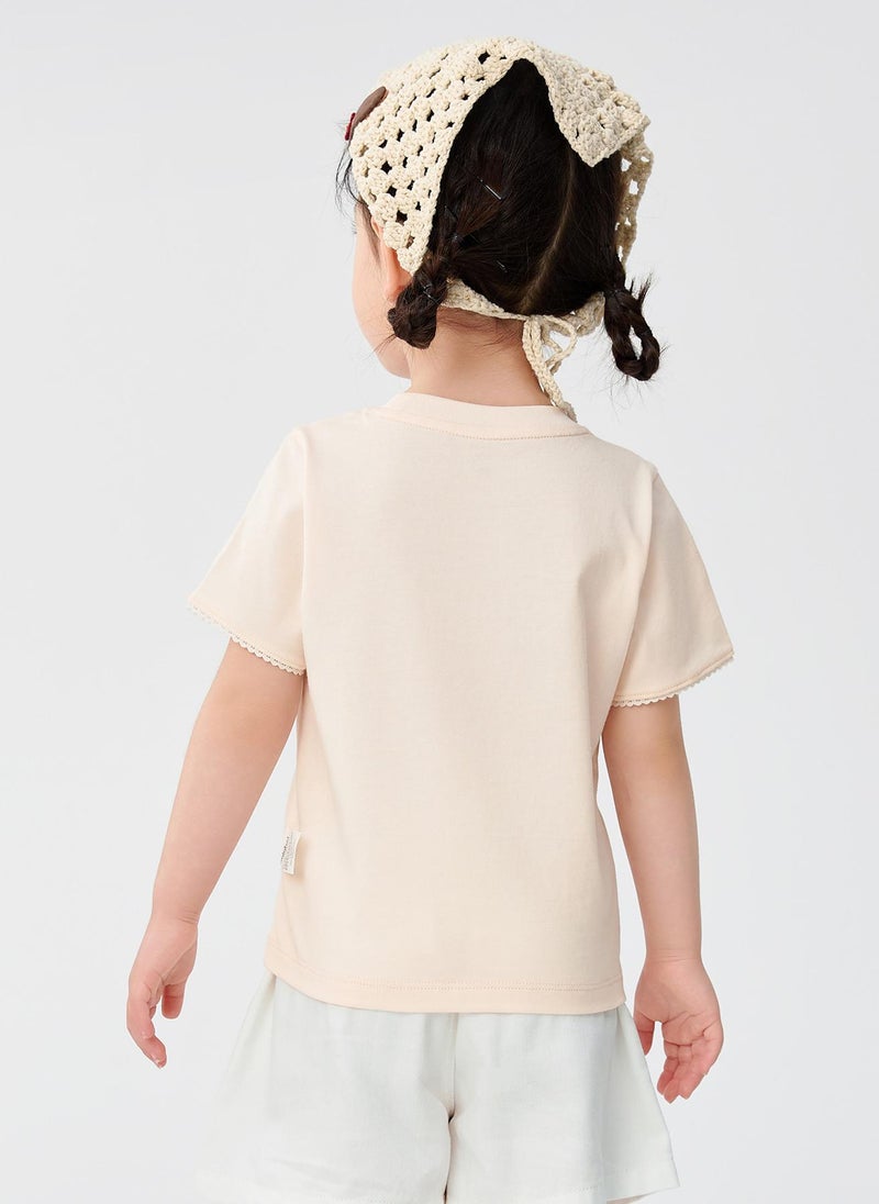 Balabala Toddler Girl Round v-neck short-sleeved T-shirt - Image 3