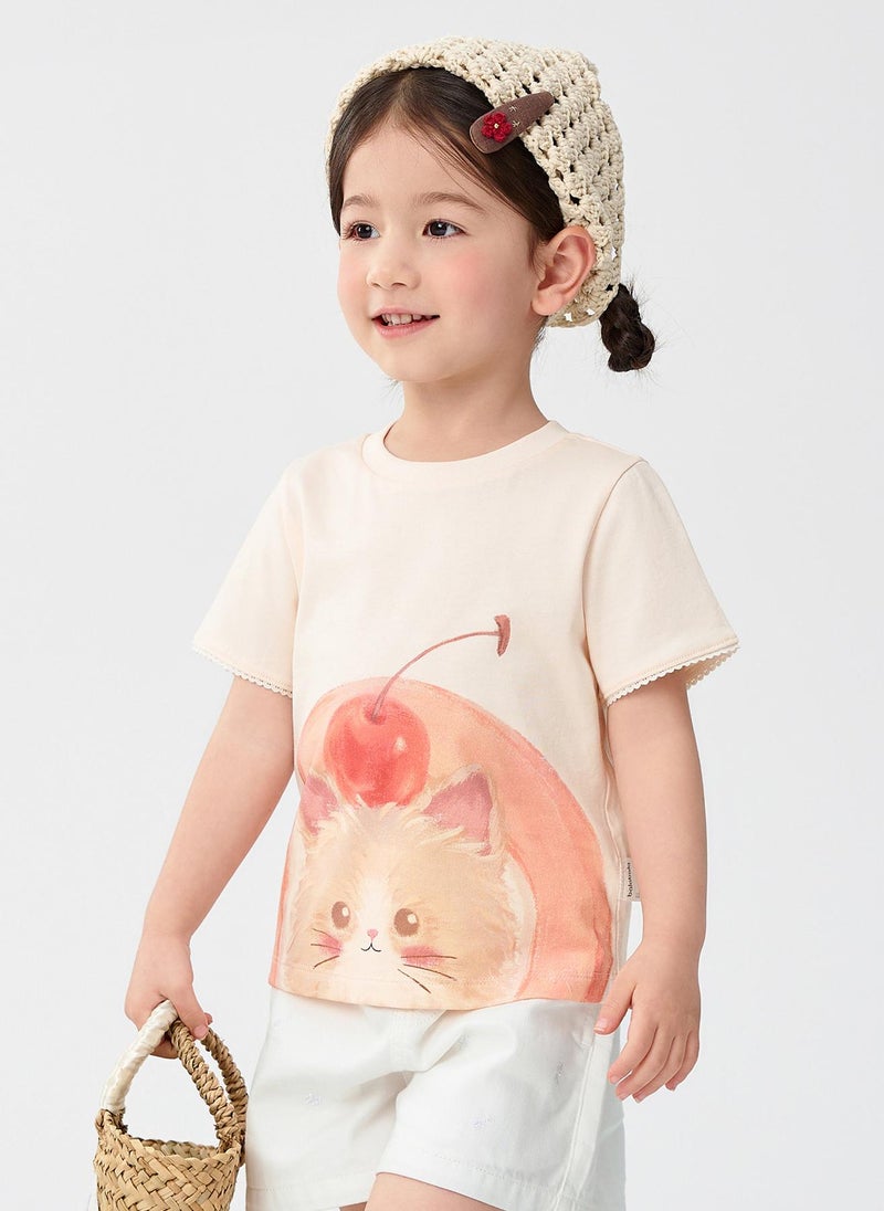 Balabala Toddler Girl Round v-neck short-sleeved T-shirt - Image 2
