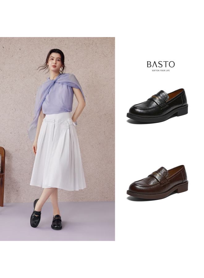 Basto 26 Spring Loafers Retro Trendy College Style Women's Flats Bv301aa6 Black 36 - Image 3