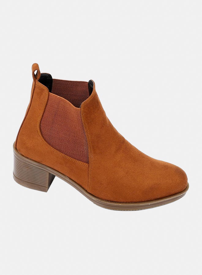 XO Style Leather Ankle Boot -1217  Tan  5-CM - Image 1