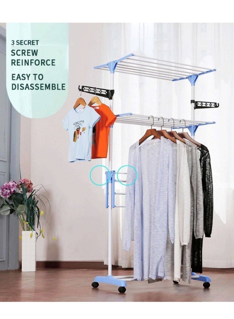 حامل لتجفيف الملابس قابل للطي وقابل للتعديل متداخل، منشر ملابس من الستانلس، رف تجفيف الغسيل المعلق القابل للطي مع شماعات مناسبة لتعليق القميص والبنطلون - Image 4