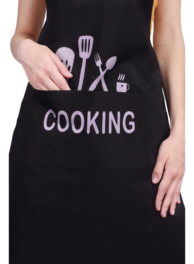 Tolexo Polyester cooking print apron Free Size Cooking Kitchen waterproof Apron with cap -Black 23x30 inch (57x77cm) - Image 3