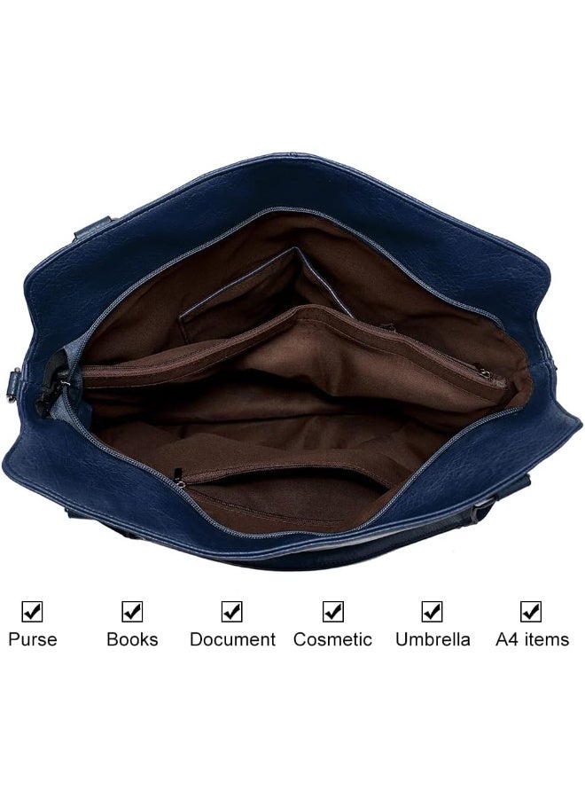 SHABILI Women Shoulder Bag Tote Satchel Wallet Set, Ladies Crossbody Sling Bag with Card Holder, PU Leather Large-Capacity Multiple Pockets Daily College Work School Travel Shopping Party Casual Use (Blue) - Image 4