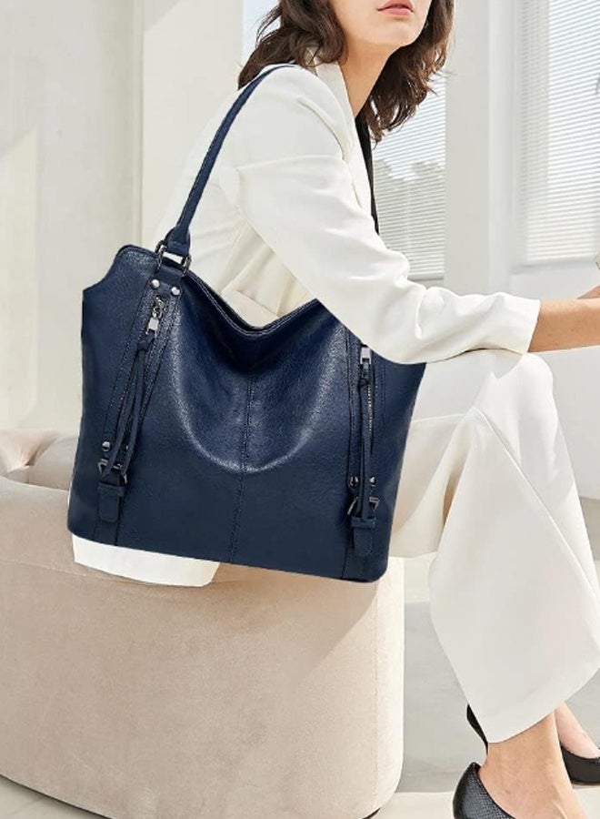 SHABILI Women Shoulder Bag Tote Satchel Wallet Set, Ladies Crossbody Sling Bag with Card Holder, PU Leather Large-Capacity Multiple Pockets Daily College Work School Travel Shopping Party Casual Use (Blue) - Image 2