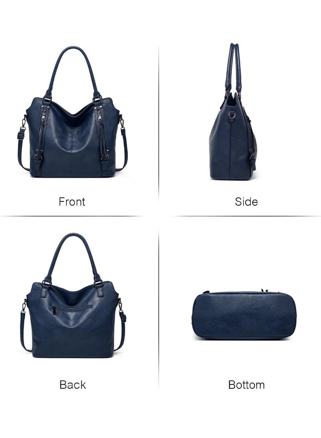 SHABILI Women Shoulder Bag Tote Satchel Wallet Set, Ladies Crossbody Sling Bag with Card Holder, PU Leather Large-Capacity Multiple Pockets Daily College Work School Travel Shopping Party Casual Use (Blue) - Image 3