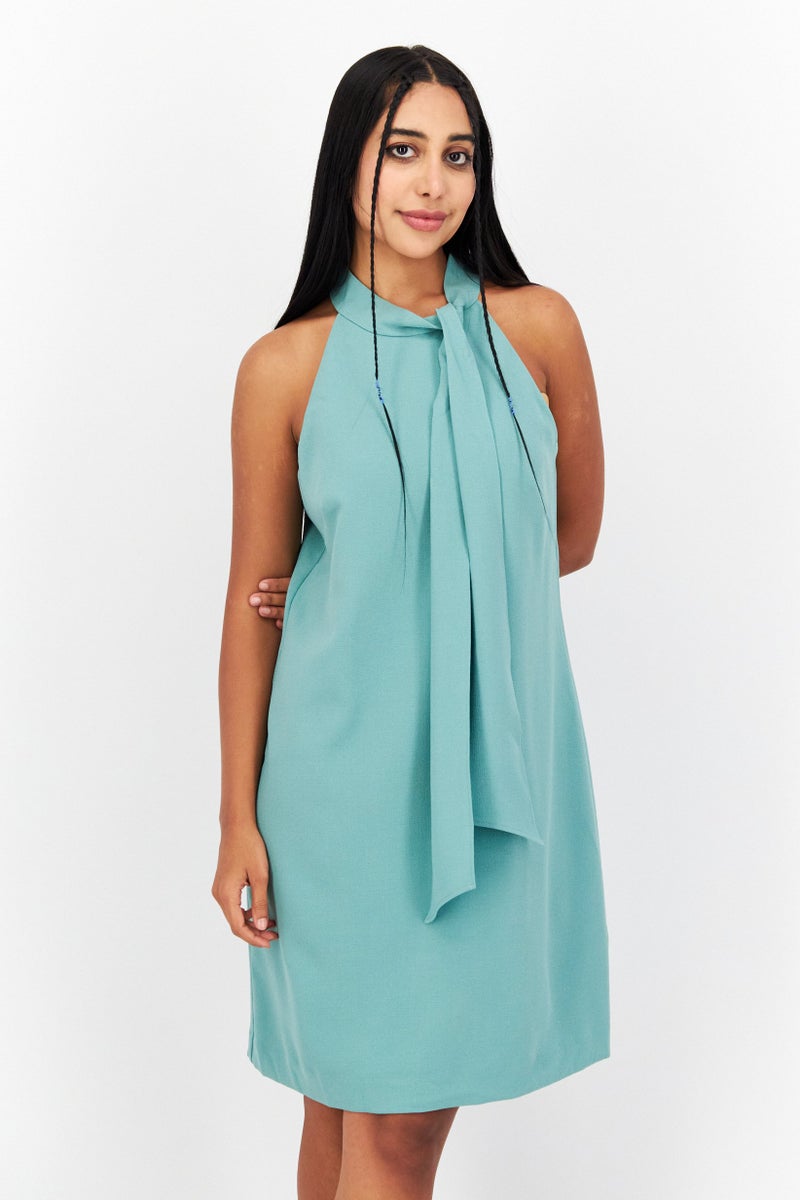 VINCE CAMUTO فستان ميني بسيط للنساء، أخضر - Image 1