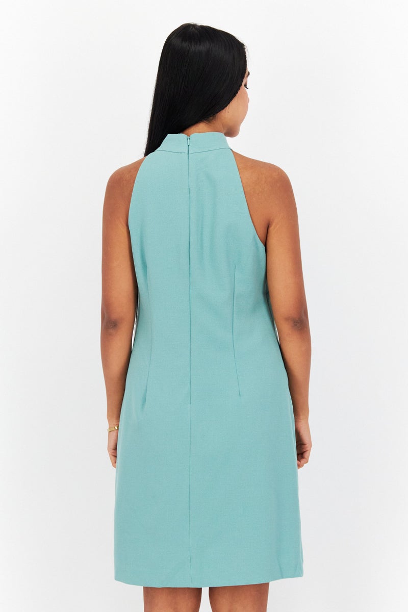 VINCE CAMUTO فستان ميني بسيط للنساء، أخضر - Image 4