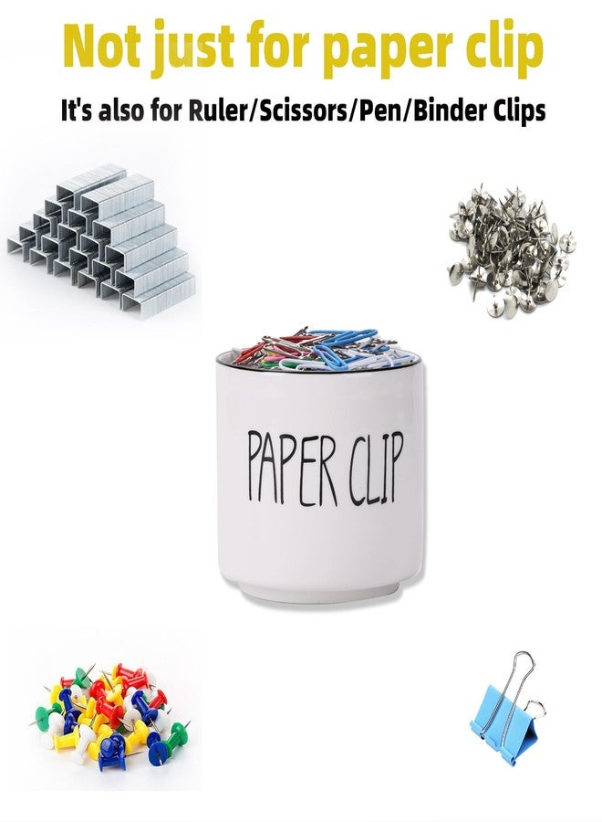 ONTUBE Ceramic Paper Clip Holders, Farmhouse Binder Clip Dispenser Organizer for Desk ,Cute Office Push Pins Holder,8oz White - Image 2