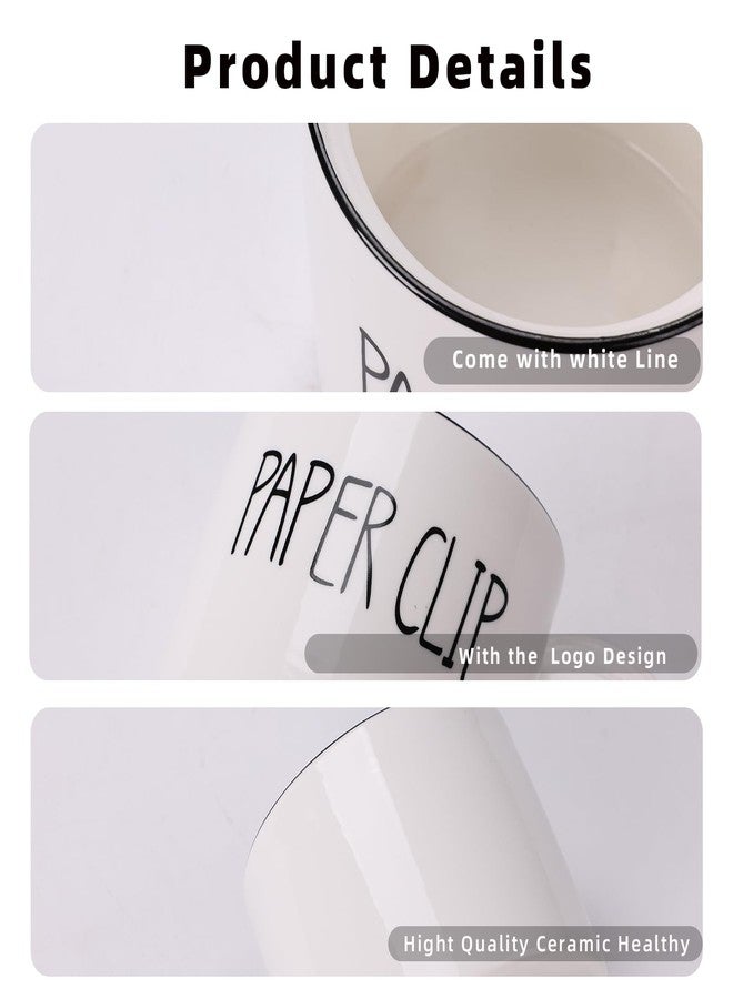 ONTUBE Ceramic Paper Clip Holders, Farmhouse Binder Clip Dispenser Organizer for Desk ,Cute Office Push Pins Holder,8oz White - Image 3