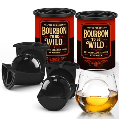Unigul Clear Ice Cube Maker, 2.5" Stainless Steel Crystal Clear Ice Ball Maker, Non-BPA Silicone Ice Cube Molds for Whiskey Easy Release Ice Maker, Bourbon Gifts for Men (Black, 2 PACK-BOURBON) - Image 1