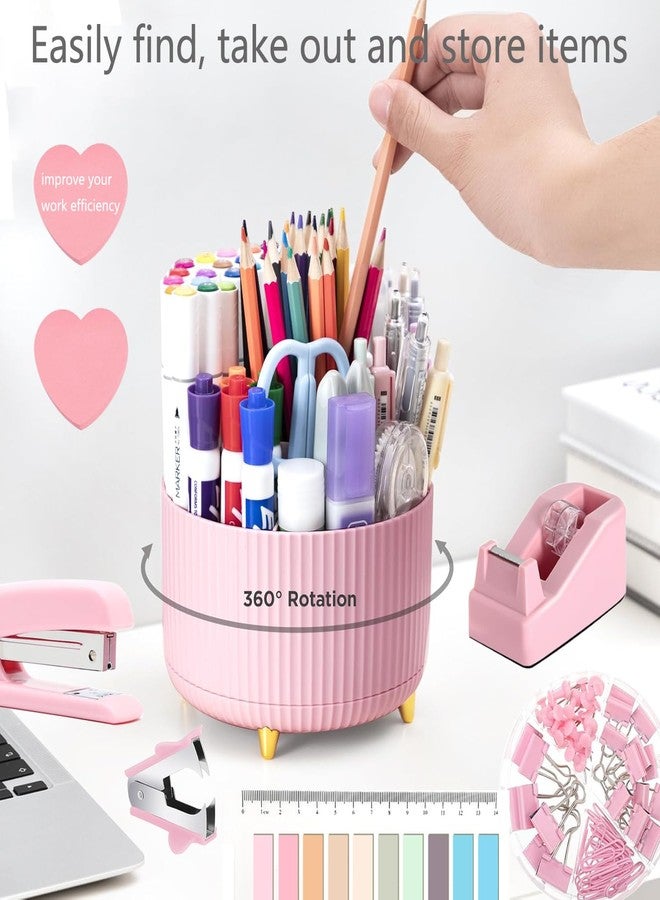 suniya Office Supplies,Desk Accessories,with Stapler,Tape Dispenser,Staple Remover,Scissor,Ballpoint Pen,Sticky Notes,Clear Tape,Staples,Desk Organizer,Phone Stand,Binder,Index Tabs,Best gift set(Pink) - Image 3