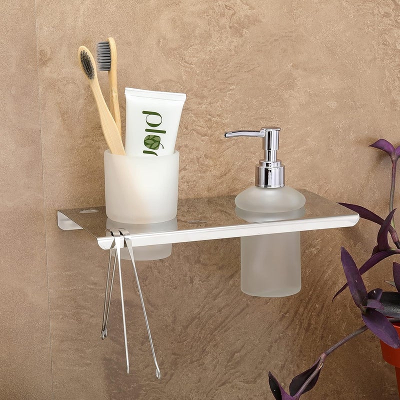 Fortune Premium Glass Wall Mounted Liquid Holder with Tumbler Holder Toothbrush Stand for Bathing Centre Bathroom Accessories for Homes Hotels Decor Chrome Pack of 1 - Image 2