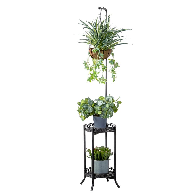 COPREE 2tier Hanging Plant Stand SpaceSaving Iron Planter Shelves Flower Pot Organizer Rack Multiple Flower Pot Display Holder Shelf Indoor Outdoor Heavy Duty Planter Shelving Unit