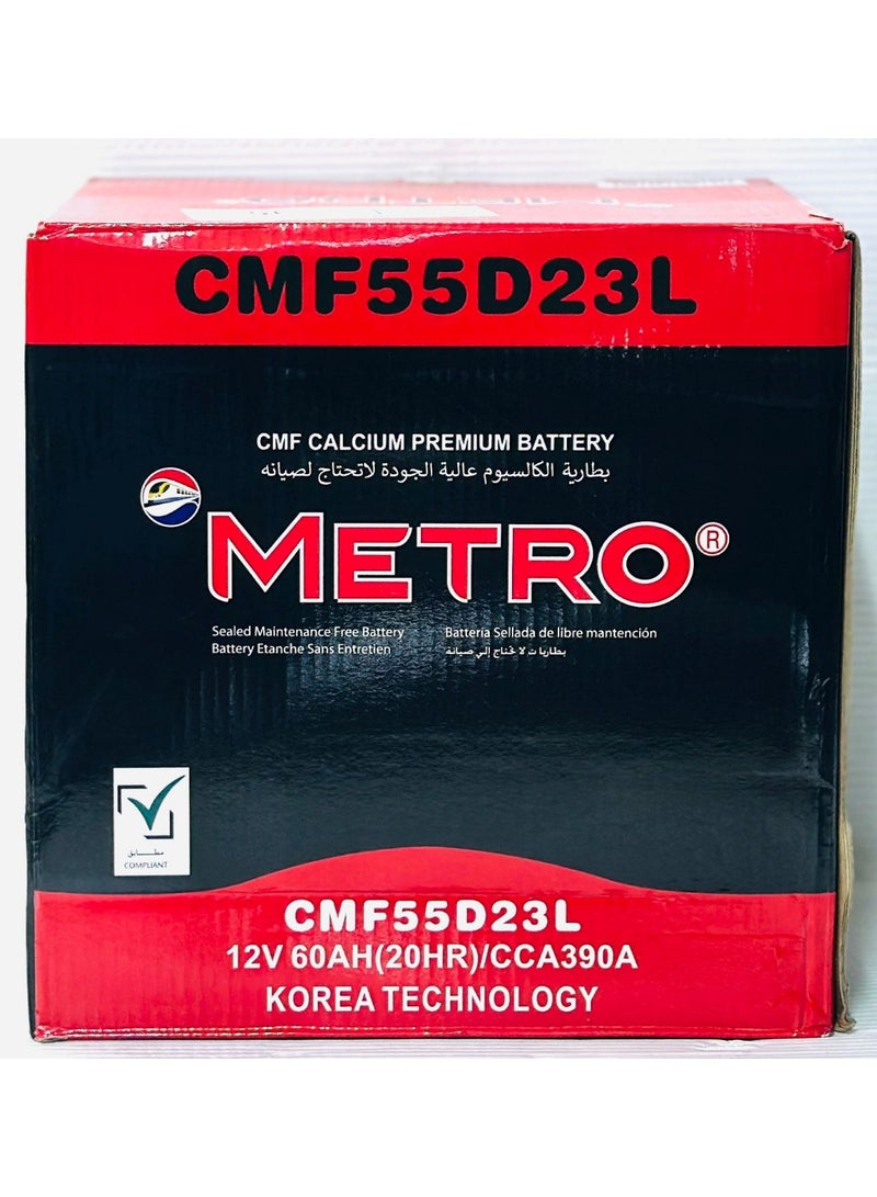 مترو بطارية سيارة 12 فولت 60 أمبير 55D23L-MF - Image 1
