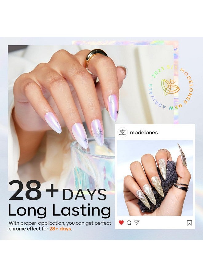 modelones Chrome Powder for Nails 4 pcs, Magic White Pearl Chrome Nail Powder Kit Mirror Effect Chrome Powder Holographic Nail Powder Pigment Glitter Nail Powder Nailr Art Decoration - Image 3