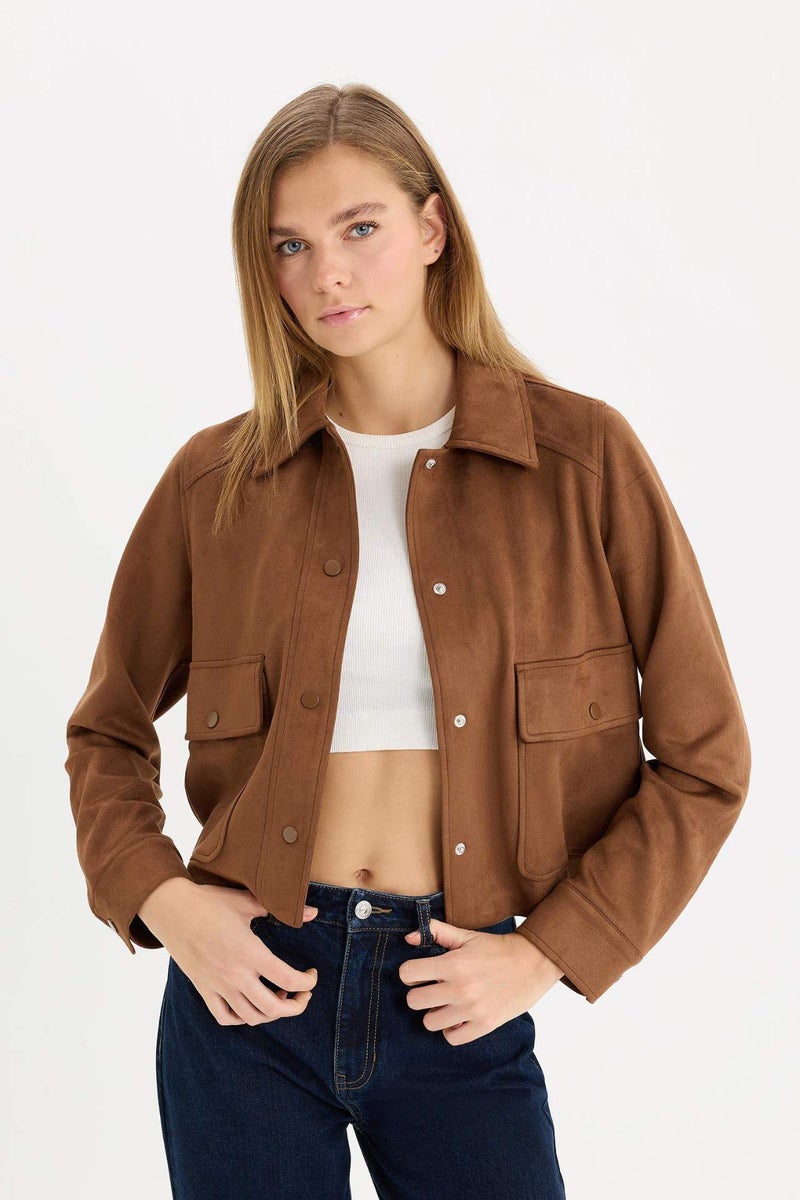 DeFacto Regular Fit Polo Neck Suede Jacket - Image 3