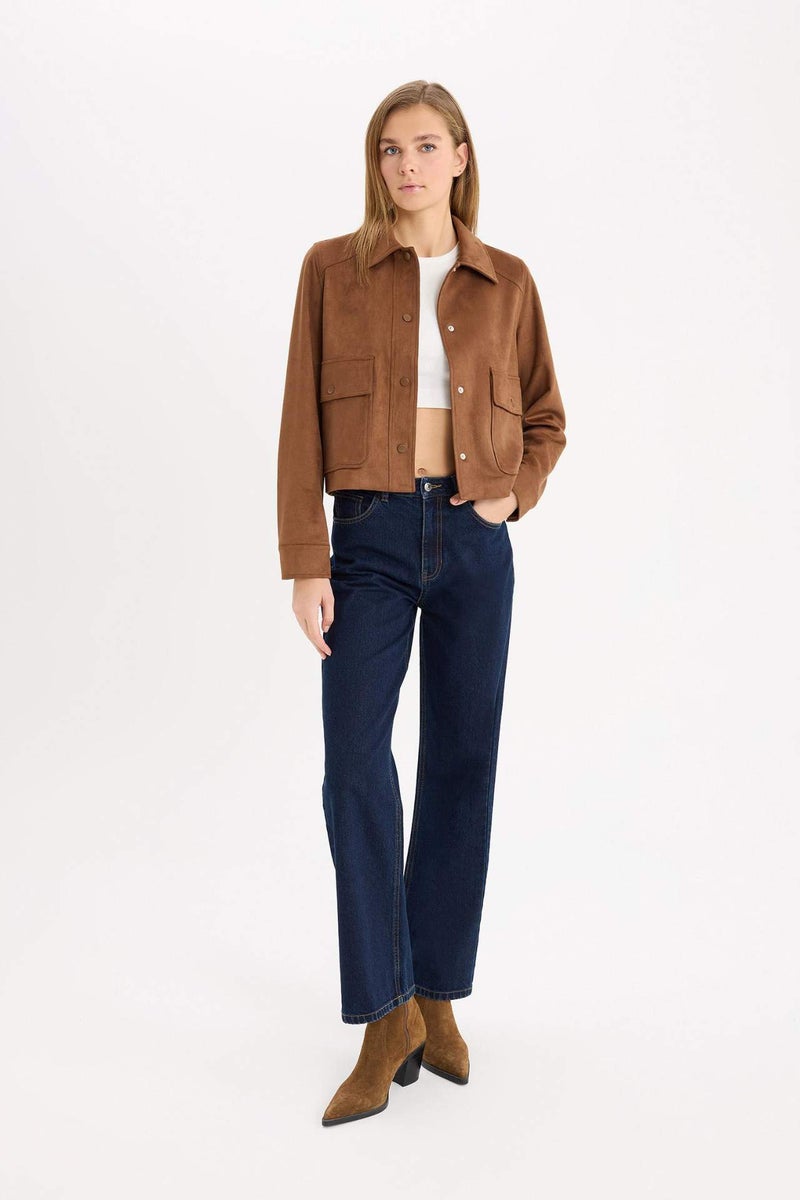 DeFacto Regular Fit Polo Neck Suede Jacket - Image 4