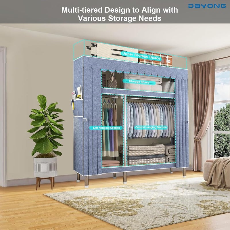DAYONG 1500 lbs Heavy Duty Portable Steel Closet, 4 Partition Simple Standing Wardrobe, Fabric Clothing Storage Organizer for Home Rental Apartment Dorm, 51.2"W x 17.7"D x 66.9"H - Image 4