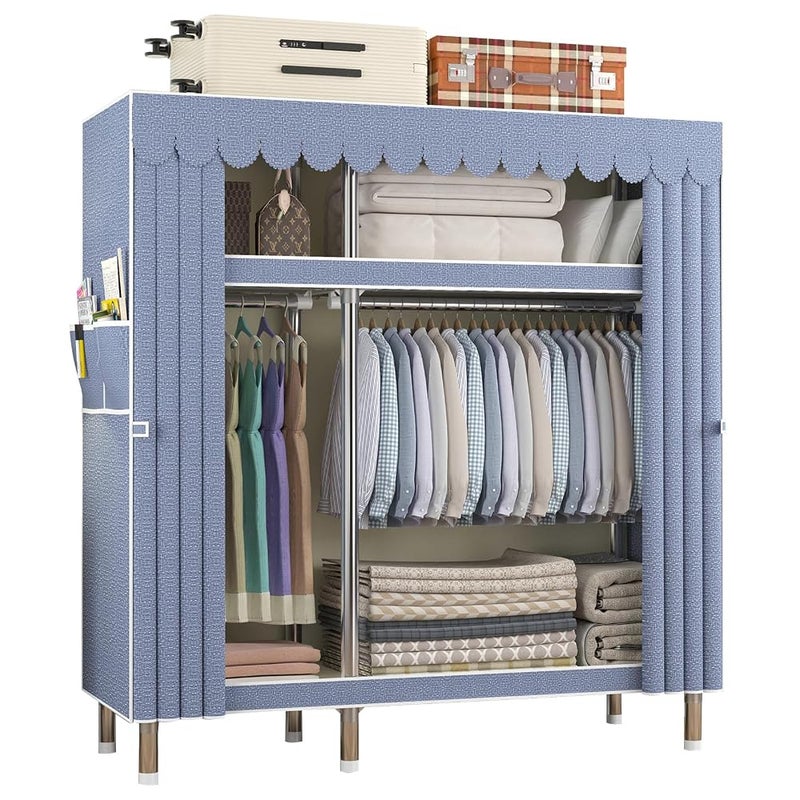 DAYONG 1500 lbs Heavy Duty Portable Steel Closet, 4 Partition Simple Standing Wardrobe, Fabric Clothing Storage Organizer for Home Rental Apartment Dorm, 51.2"W x 17.7"D x 66.9"H - Image 1
