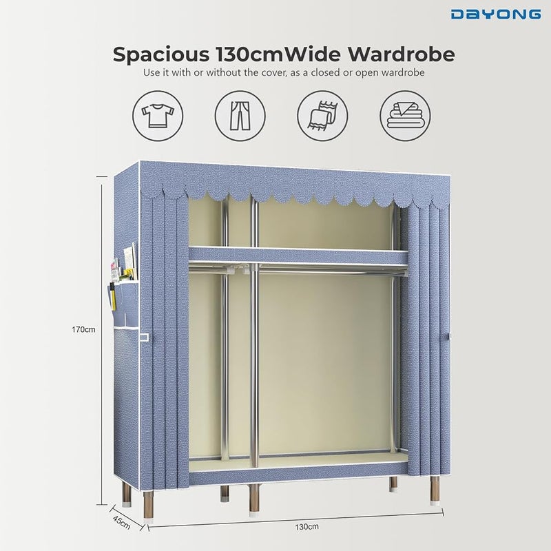 DAYONG 1500 lbs Heavy Duty Portable Steel Closet, 4 Partition Simple Standing Wardrobe, Fabric Clothing Storage Organizer for Home Rental Apartment Dorm, 51.2"W x 17.7"D x 66.9"H - Image 2